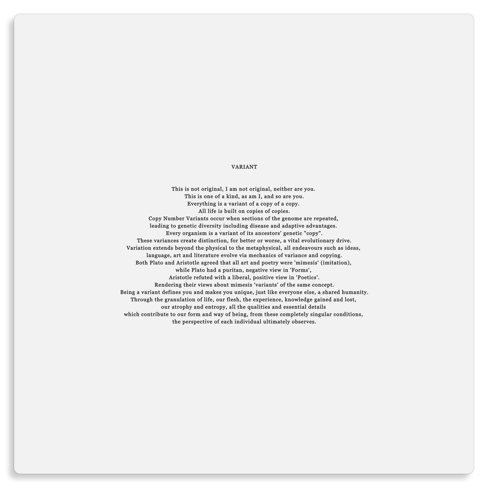 VARIANT Poem Prose Philosophy Variant Industrial Document Metal Print