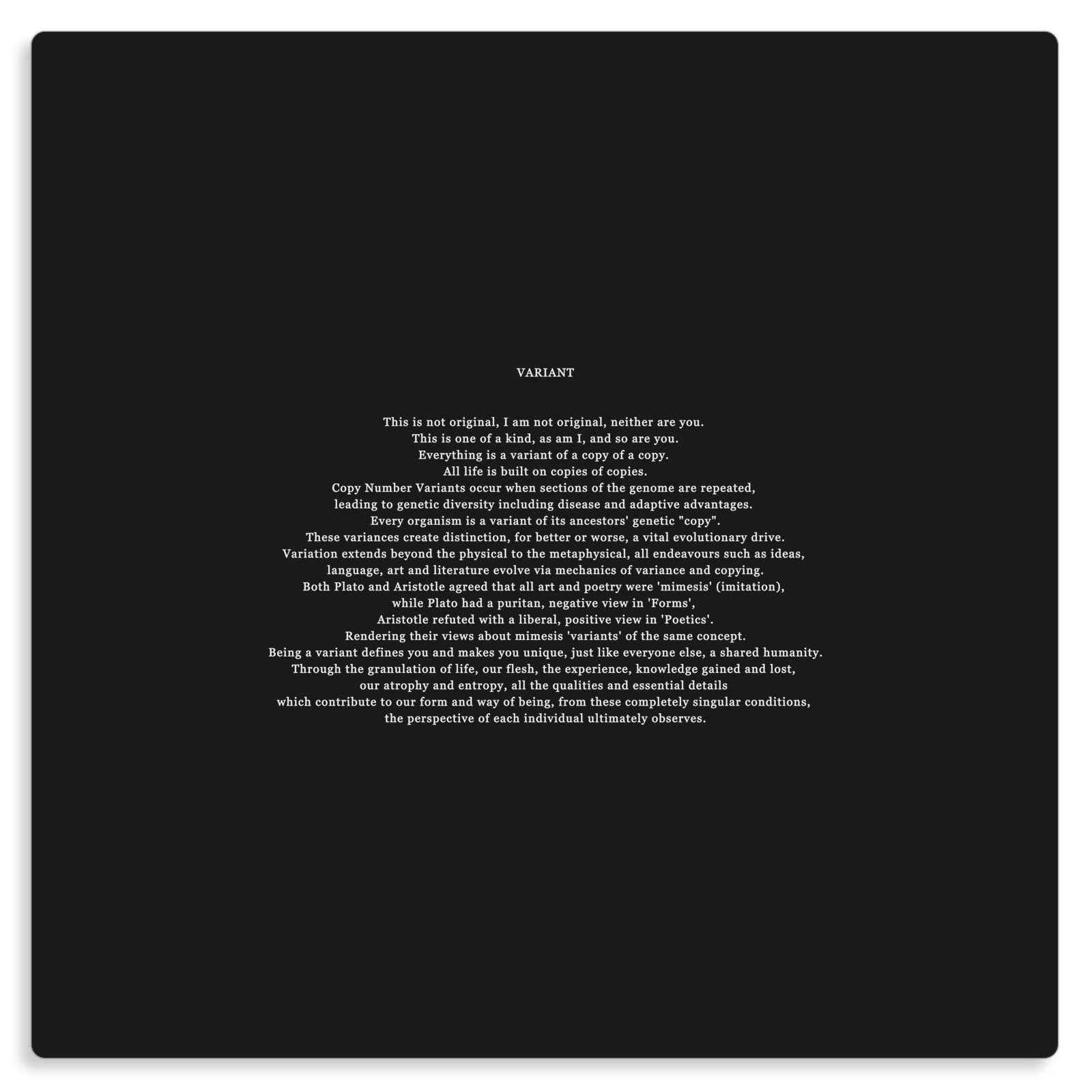VARIANT Poem Prose Philosophy Variant Industrial Void Metal Print